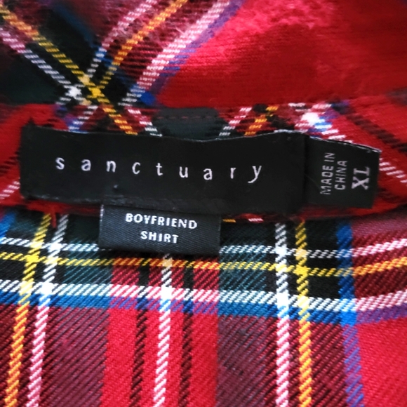 Sanctuary Red Plaid Boyfriend Shirt size XL - Picture 8 of 14